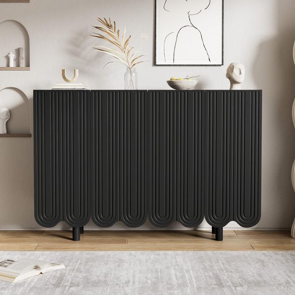 Cassettiera Merax A 4 Ante, Credenza Mobile Da Soggiorno Buffet, L:120Cm, Nero-image