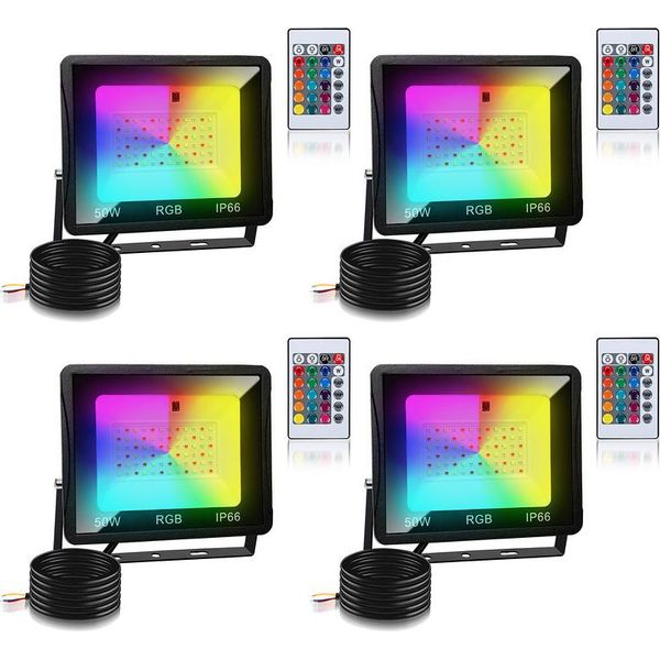 Jopassy 50W Faretto Led Faretto Da Esterno Rgb Con Telecomando Faretto Led Rgb Proiettore Led Rgb 4 Pezzi-image