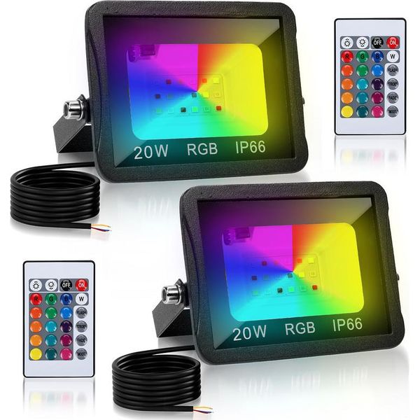 Jopassy 20W Faretto Led Faretto Da Esterno Rgb Con Telecomando Faretto Led Rgb Proiettore Led Rgb 2 Pezzi-image