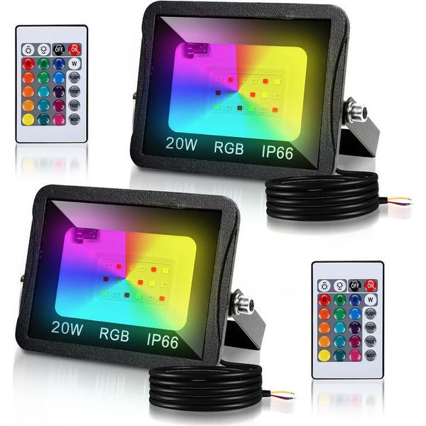 Clanmacy 20W Rgb Proiettore Con Telecomando Faretto Led Rgb Faretto Led Rgb Per Esterni IP66 Impermeabile 2 Pezzi-image