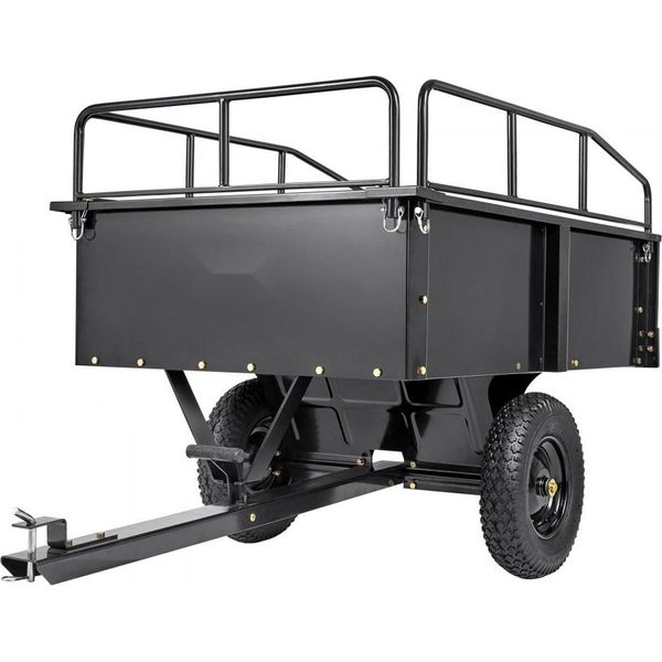 Rimorchio Ribaltabile Per Trattorini - Capacità Di Carico 340 Kg - Area Di Carico Ribaltabile - Pareti Laterali Pieghevoli - Rimorchio Atv Utv Nero-image