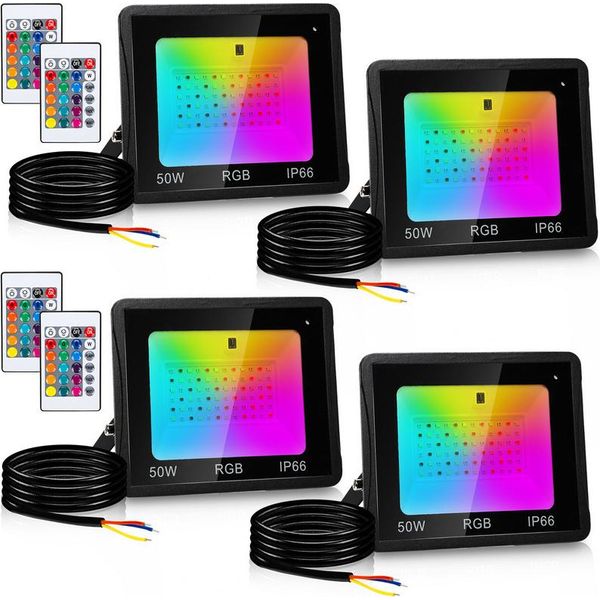Jopassy 50W Rgb Proiettore Con Telecomando Faretto Led Rgb Faretto Led Rgb Per Esterni IP66 Impermeabile 4 Pezzi-image