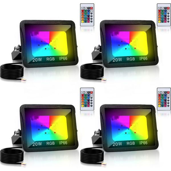 Tolletour 20W Faretto Led Rgb Per Esterni Con Telecomando Faretto Led Rgb Proiettore Led Rgb 4 Pezzi-image