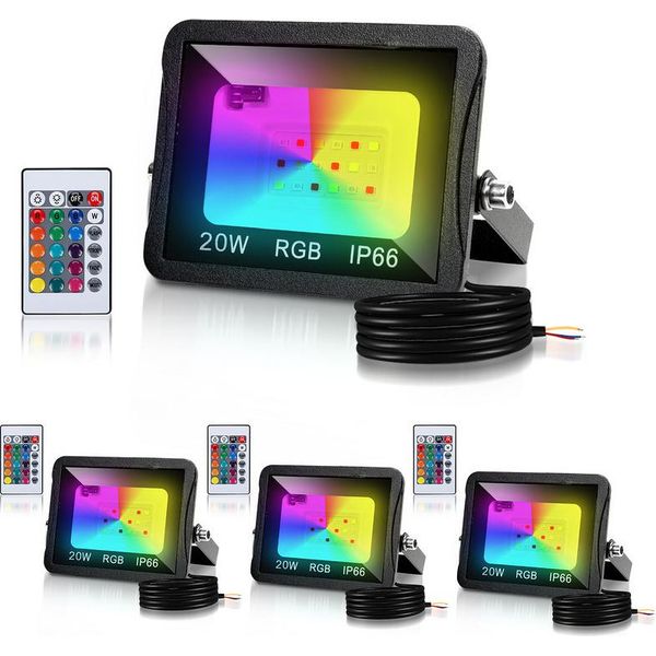 Jopassy 20W Faretto Led Faretto Da Esterno Rgb Con Telecomando Faretto Led Rgb Proiettore Led Rgb 4 Pezzi-image