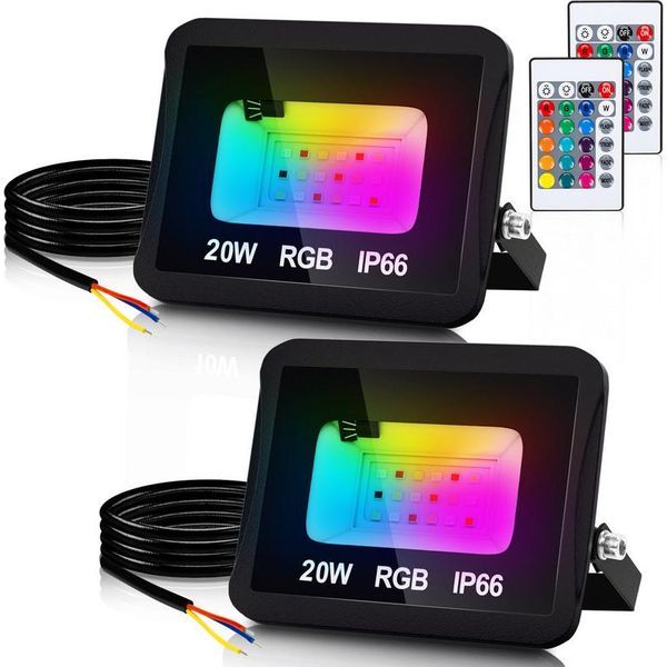 Jopassy 20W Rgb Proiettore Con Telecomando Faretto Led Rgb Faretto Led Rgb Per Esterni IP66 Impermeabile 2 Pezzi-image