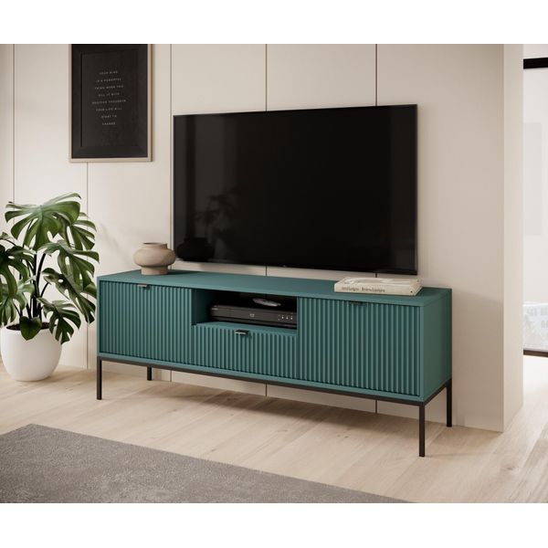 Armadio Rtv Verde Bottiglia Con Telaio Nero, 154X39X56 Cm, Moderno, Per Soggiorno, Con Cassetto-image