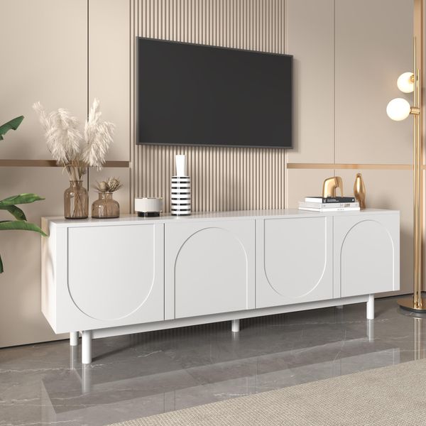 Mobile Tv Merax Con 4 Ante E Ripiani Regolabili, Lavagna Tv Scandi Tavola Tv Porta Tv, 175X38X56Cm, Bianco-image