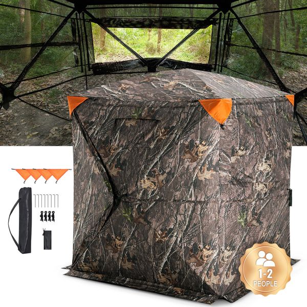 Vevor, Nascondiglio Da Caccia, Nascondiglio Da Terra Trasparente A 270°, Nascondiglio Da Caccia Per Cervi Pop-Up Per 1-2 Persone Con Borsa Per Il Trasporto, Tenda Da Caccia Portatile E Resistente, Rete Trasparente Unidirezionale-image