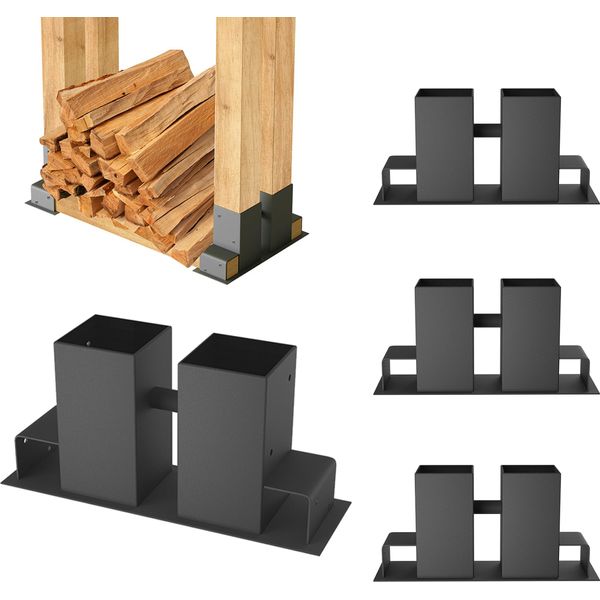 Yuenfong Set Di 4 Supporti Per Accatastare La Legna, Stabile Supporto Per Legna Da Ardere Supporto Per Accatastare Legna Da Ardere Zincata (4 Pezzi, Nero)-image