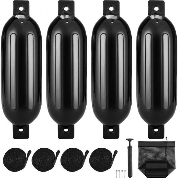 Set Di Parabordi 4 - Parabordi Gonfiabili 21,59 X 66,04 Cm Per Imbarcazioni, Montaggio Orizzontale O Verticale - Parabordi Lunghi Con 4 Aghi E Corde E Borsa Di Stoccaggio - Resistente Al Calore, Protetto Dai Raggi Uv.-image