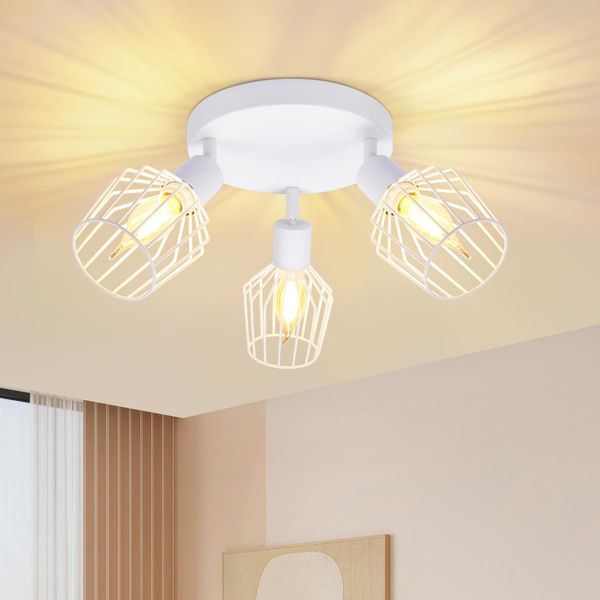 Zmh Faretto Da Soffitto Bianco A 3 Fiamme - Faretto Da Soffitto Rotondo E14 Faretti Da Soffitto Orientabili Spot Da Soffitto Vintage Ruotabile A 350° Lampada Da Parete Per Bagno Corridoio Corridoio-image