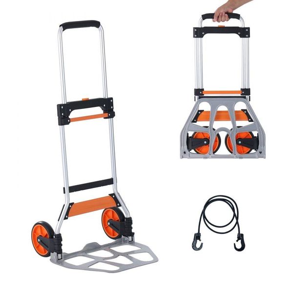 Carrello Manuale Pieghevole Da 125 Kg - Lega Di Alluminio E Plastica - Carrello Impilabile Con Maniglia Regolabile 820-1105 Mm - Carrello Pieghevole - Corda Di Legatura Inclusa - Dimensioni Compatte Per Lo Stoccaggio-image
