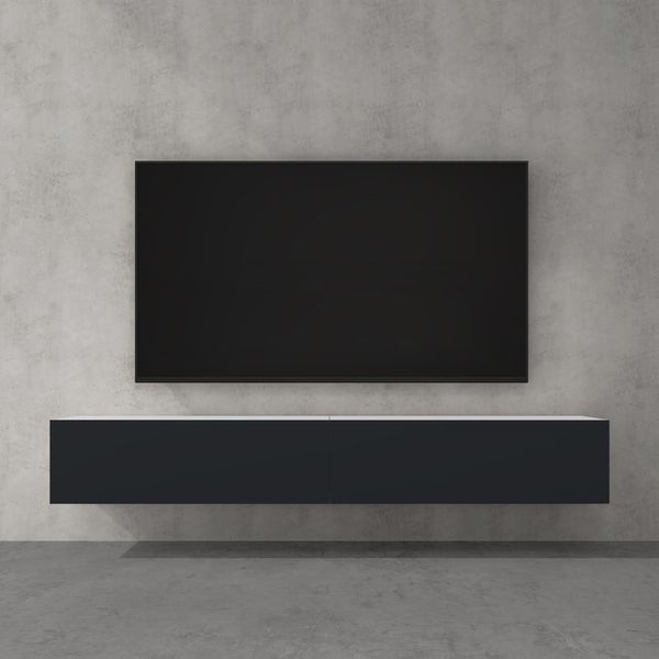 Doporro Mobile Porta Tv Sospeso 200 Cm Con 2 Ante Bianco Opaco E Antracite Opaco, Credenza Bassa Da Soggiorno Salotto, Madia Consolle Bicolore Per Tv Fernsehschrank02-image
