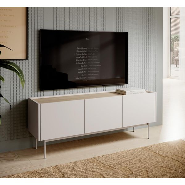 Mobile Rtv 144 Cm In Rovere Cashmere - Moderno, 3 Ante, Piano In Laminato-image