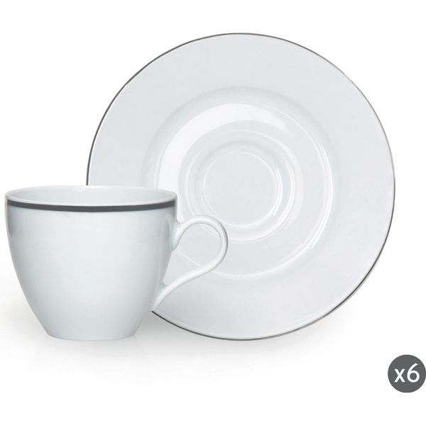 Excelsa Set 6 Tazze Espresso Con Piattini Porcellana Platino 10 Cl Argento-image