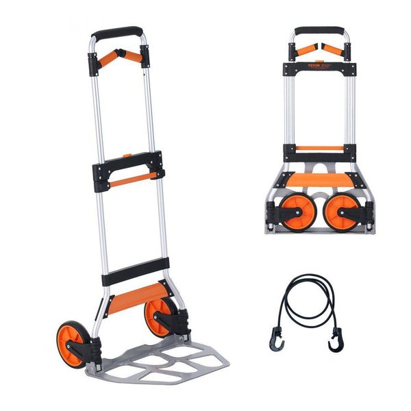 Carrello Portasacchi Pieghevole 140 Kg - Carrello Da Trasporto In Lega Di Alluminio E Plastica - Carrello Impilabile Maniglia Regolabile 900-1109 Mm - Carrello Pieghevole Con Corda Di Legatura - Dimensioni Compatte Per Lo Stoccaggio-image