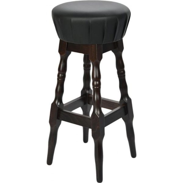 Casa Padrino Sgabello Da Bar Art Nouveau Nero / Testa Di Moro H. 80 Cm - Sgabello Da Bar Rotondo In Pelle Finta-image