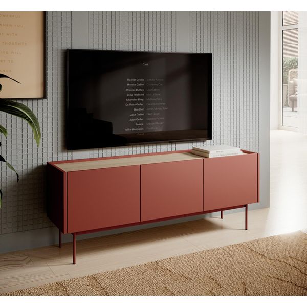 144 Cm Mobile Rtv In Rovere Rosso - Moderno, 3 Ante, Piano In Laminato-image