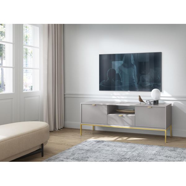 Armadio Rtv Grigio Con Cornice Oro, 154X39X56 Cm, Moderno, Per Soggiorno Con Cassetto-image