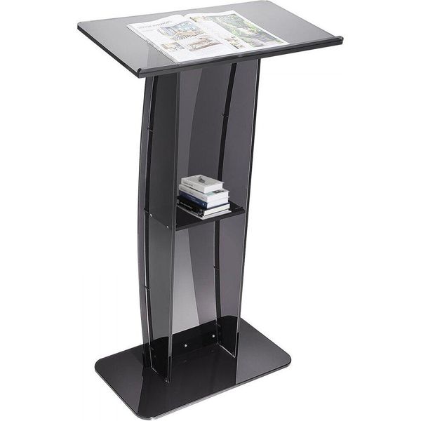 Leggio A Leggio - Con Ampia Superficie Di Lettura E Ripiano Portaoggetti - Scrivania In Piedi Per Chiesa, Scuola E Ufficio - Podio Nero Con Capacità Di Carico Di 30 Kg - 685X330X1198 Mm.-image
