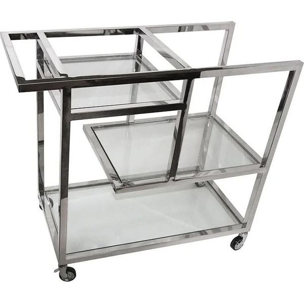 Casa Padrino Carrello Di Servizio Argento / Vetro 89 X 42 X H 80Cm - Carrello In Acciaio Inox Con Vetro - Carrello Bar Gastronomia-image