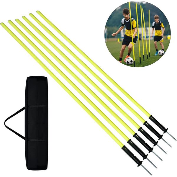 Yuenfong Set Di Bastoni Da Slalom 150 Cm, Set Di 6 Bastoni Da Allenamento Con Punte In Acciaio E Borsa Per Il Trasporto, Bastoni Per L'allenamento Dell'agilità E Della Coordinazione (1,5 M)-image
