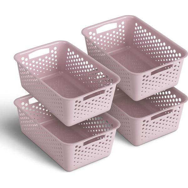 4 Pezzi Cestino Portaoggetti 5L Con Manici - Senza Bpa - Organizzatore ( 30 X 20 X 11 Cm / Rosa ) - Cestino Per Bagno Cucina Camera Da Letto, Cestino Per La Casa-image