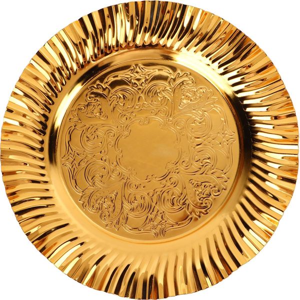 Vassoio Rotondo D'oro 20Cm A Forma Di Ventaglio A Forma Di Onda In Acciaio Inox Vassoio Rotondo D'oro Piatto Di Caramelle D'oro Per Feste Matrimonio Casa-image