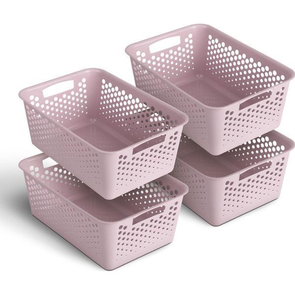 4 Pezzi Cestino Portaoggetti 10L Con Manici - Senza Bpa - Organizzatore ( 37 X 26 X 17 Cm / Rosa ) - Cestino Per Bagno Cucina Camera Da Letto, Cestino Per La Casa-image