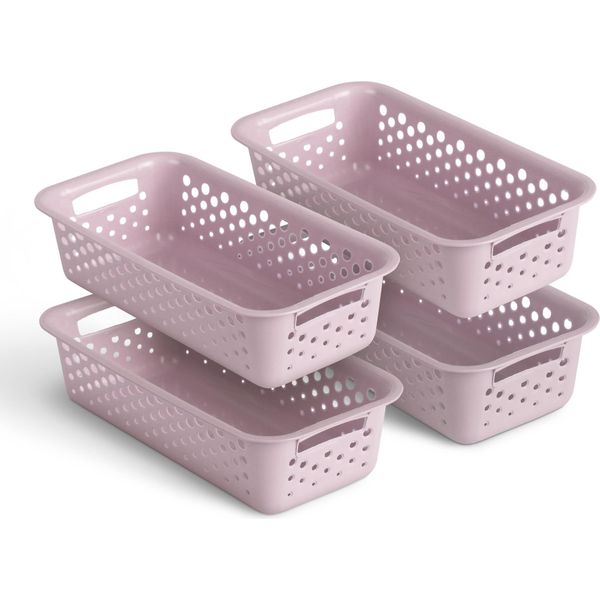 4 Pezzi Cestino 0,7L Con Manici - Senza Bpa - Organizzatore ( 20 X 10 X 5 Cm / Rosa ) - Cestino Per Bagno Cucina Camera Da Letto, Cestino Per La Casa-image