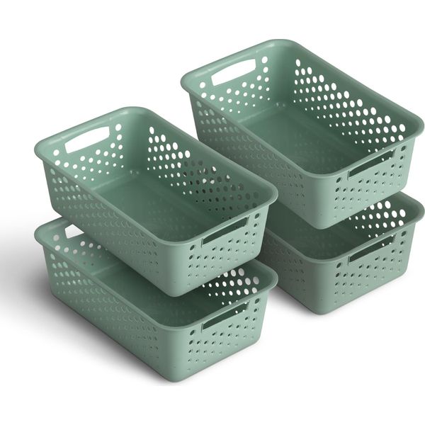 4 Pezzi Cesto Di Stoccaggio 2L Con Manici - Senza Bpa - Organizzatore ( 25 X 16 X 8 Cm / Verde ) - Cesto Per Bagno Cucina Camera Da Letto, Cesto Per La Casa-image