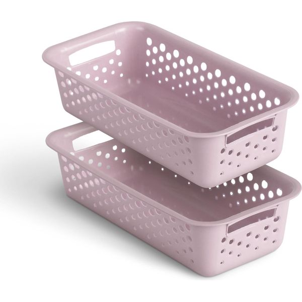 2 Pezzi Cestino 0,7L Con Manici - Senza Bpa - Organizzatore ( 20 X 10 X 5 Cm / Rosa ) - Cestino Per Bagno Cucina Camera Da Letto, Cestino Per La Casa-image