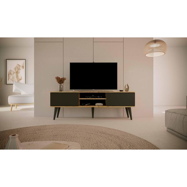 Mobile Rtv Moderno In Rovere Artisan & Amp; Black 160 Cm, Stile Scandinavo - Design Elegante-image