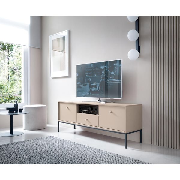Mobile Rtv Moderno 153 Cm Beige Sabbia Con Cornice Nera, Minimalismo-image