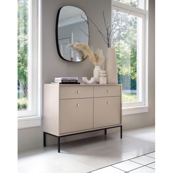 Elegante Cassettiera Beige Sabbia 83X103 Cm, Design Moderno, Struttura Nera-image