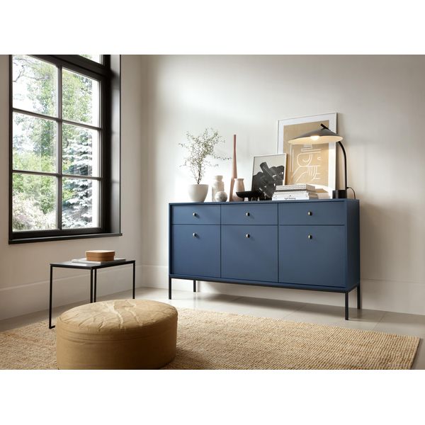 Elegante Cassettiera Blu Navy 153 Cm, Design Moderno, Struttura Nera-image