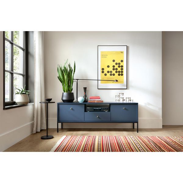 Mobile Rtv Moderno 153 Cm Blu Navy Con Cornice Nera, Minimalismo-image