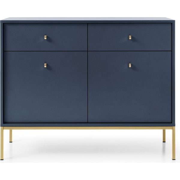 Elegante Cassettiera Blu Scuro 83X103 Cm, Design Moderno, Struttura Dorata-image