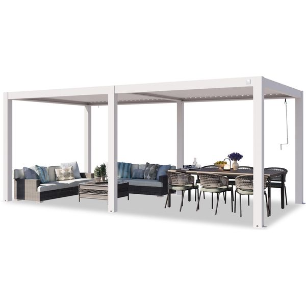 Primeyard Pergola 3X6 M Montanti In Alluminio Bianco Con Tetto A Doghe In Alluminio Gazebo Da Giardino-image