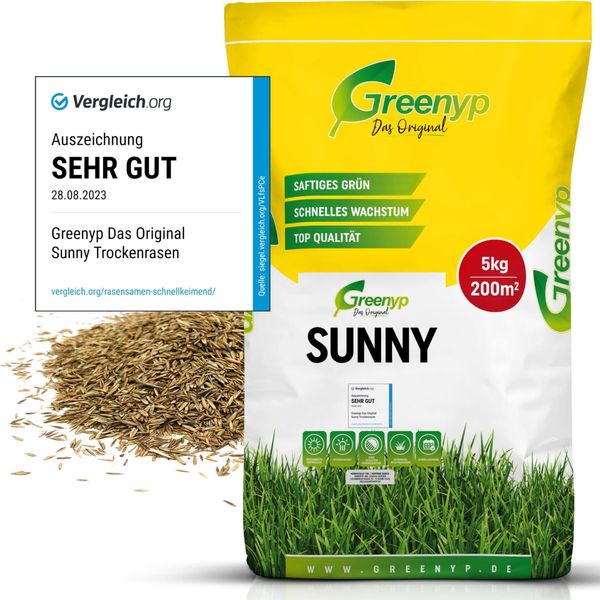 Greenyp® Sunny I Tappeto Erboso Secco Resistente Alla Siccità I 5 Kg Per 200 M² I Seme Di Erba Seme Di Prato Seme Di Prato Risemina Di Erba A Rapida Germinazione-image