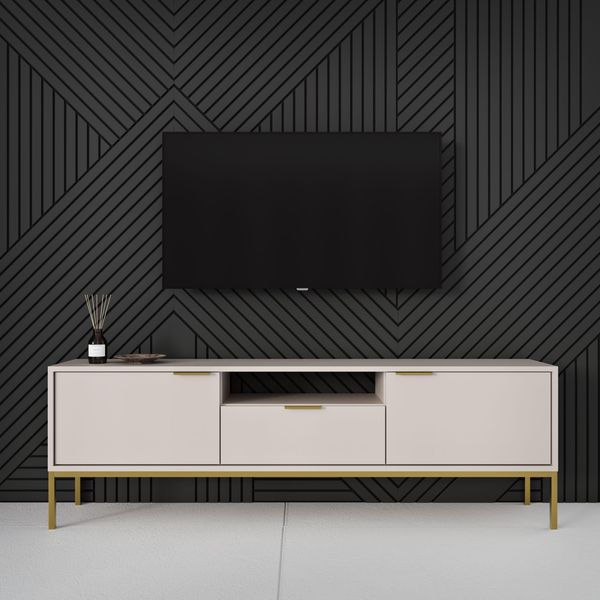 Mobile Moderno In Cashmere, Gambe Dorate - Design Elegante 135 Cm-image
