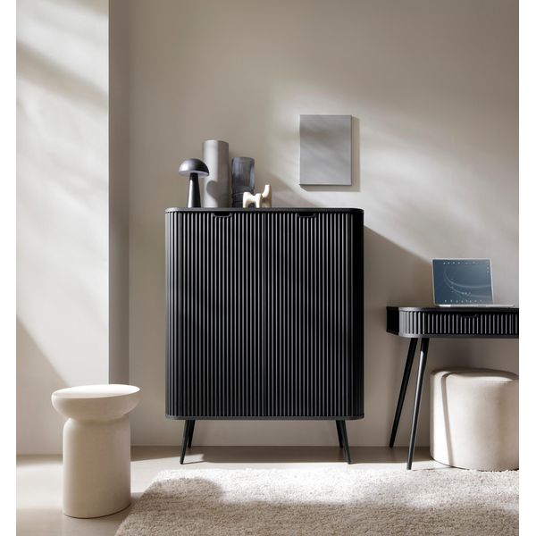 Elegante Mobile 2D Nero, 129X103 Cm, Gambe Oro/Nero, Piano In Mdf-image