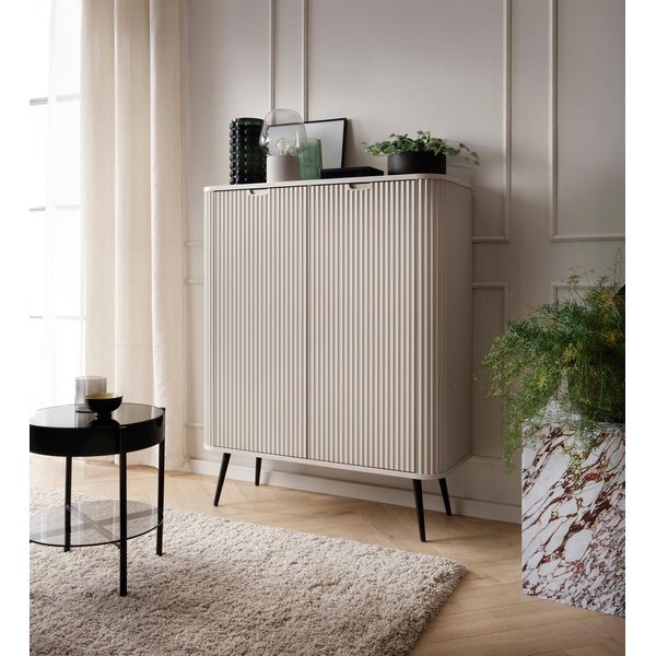 Elegante Mobile Cashmere 2D, 129X103 Cm, Gambe Oro/Nero, Piano In Mdf-image