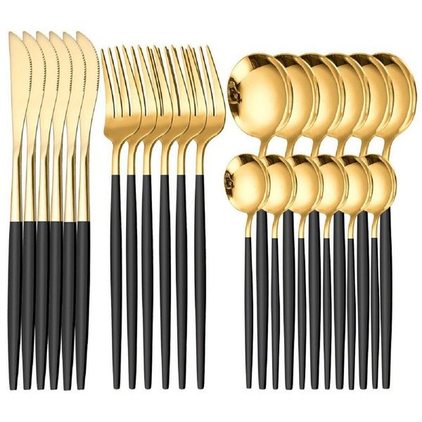 Set Di Posate Oro 6 Persone Set Di Posate In Acciaio Inox 24 Pezzi Confezione Regalo-image
