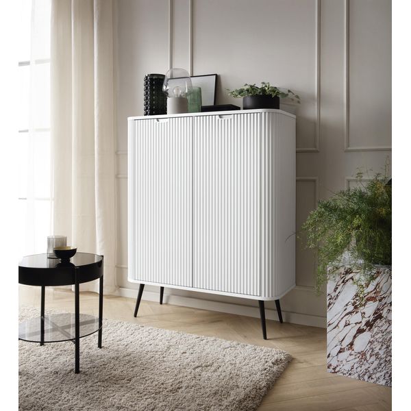 Armadio Elegante 2D Bianco, 129X103 Cm, Gambe Oro/Nero, Piano In Mdf-image