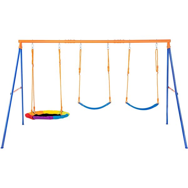 Set Di Altalene Per Giardino Vevor, Set Di Altalene Con Capacità Di Carico Di 272 Kg, Con 1 Seggiolino A Disco, 2 Seggiolini Con Cinghie, Robusto Supporto Per Altalene Con Struttura Ad A In Metallo E Corda Regolabile, Set Di Altalene Da Esterno Per Bambini-image