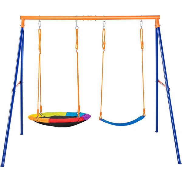 Set Di Altalene Per Giardino Vevor, Portata 200 Kg, Con 1 Seggiolino A Disco, 1 Seggiolino A Cintura, Robusto Supporto Per Altalena Con Struttura Ad A In Metallo E Corda Regolabile, Set Di Altalene Da Esterno Per Bambini-image
