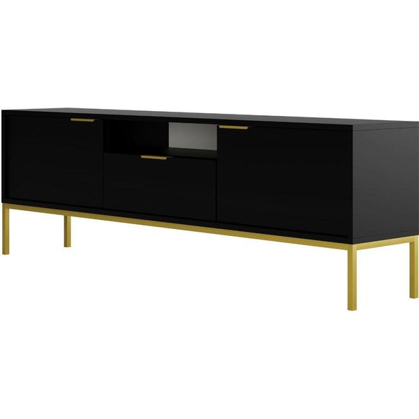 Mobile Rtv Moderno Nero, Gambe Dorate - Design Elegante 175 Cm-image