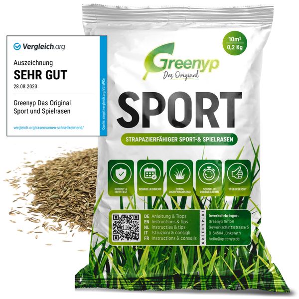 Greenyp® Sport I Tappeto Erboso Sportivo E Da Gioco Resistente I 0,2 Kg Per 10 M² I Tappeto Erboso Sportivo Seme Di Prato Seme Di Prato Semina Di Prato Risemina Rapida-image