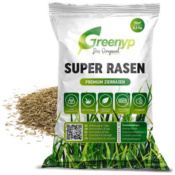 Greenyp® Super Lawn I Prato Ornamentale Di Prima Qualità Di Colore Verde Intenso I 0,2 Kg Per 10 M² I Prato Da Sogno Seme Per Risemina Prato Seme Per Prato Seme Per Prato Germinazione Rapida-image